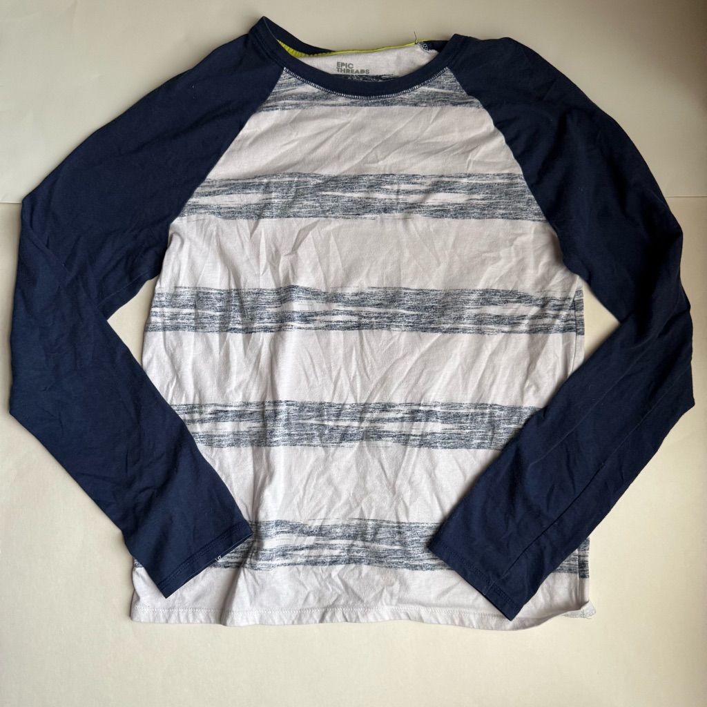 Epic Threads Boys Blue And White Striped Long Sleeve Shirt - Size Large (Used)